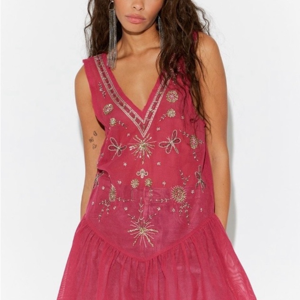 NWT!  Free People Nightcap Strangelove Pink Embellished Slip ~ Large‎
